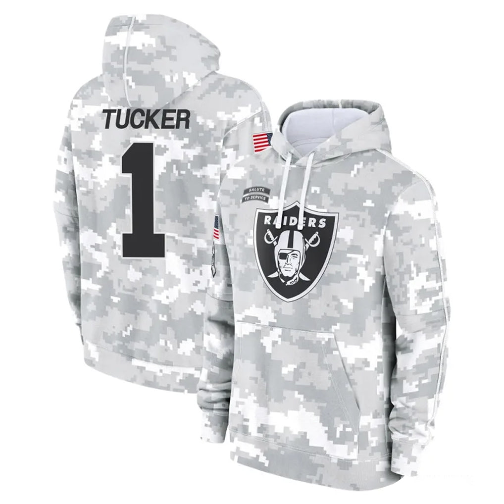 LV.Raiders #1 Tre Tucker Player Arctic Camo Salute to Service Hoodies Limited Game Ldoa Stitched Jerseys