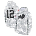 B.Bills #12 Jim Kelly Player Arctic Camo Salute to Service Hoodies Limited Ldoa Stitched Jerseys