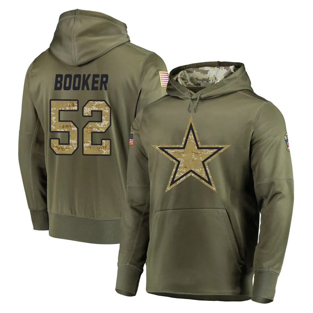 D.Cowboys #52 Tyler Booker Player Olive Salute to Service Pullover Hoodies Home Game Ldoa Stitched Jerseys