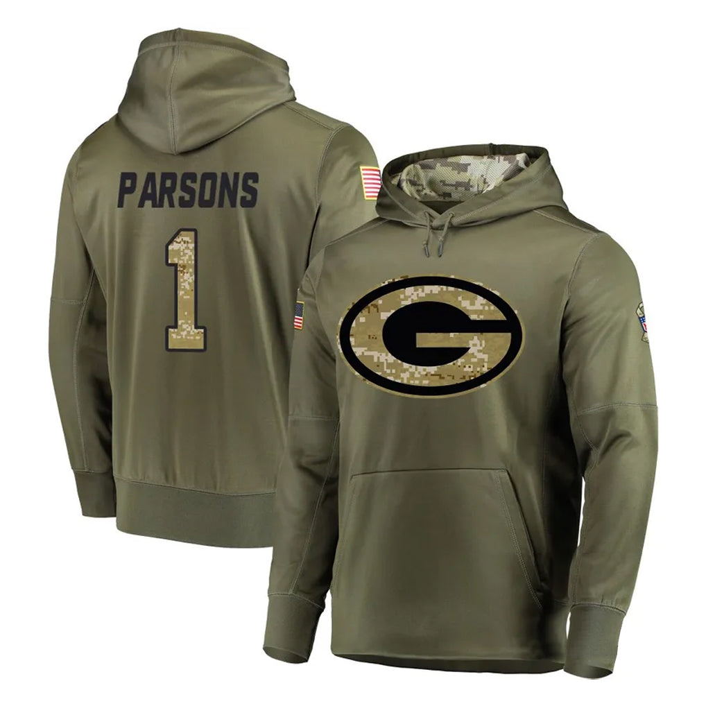 GB.Packers #1 Micah Parsons Player Olive Salute to Service Pullover Hoodies Home Game Ldoa Stitched Jerseys