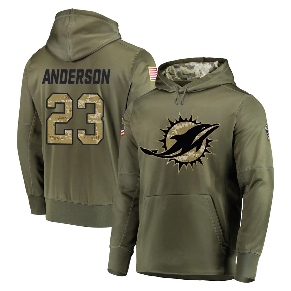 M.Dolphins #23 Zayne Anderson Player Olive Salute to Service Pullover Hoodies Home Game Ldoa Stitched Jerseys