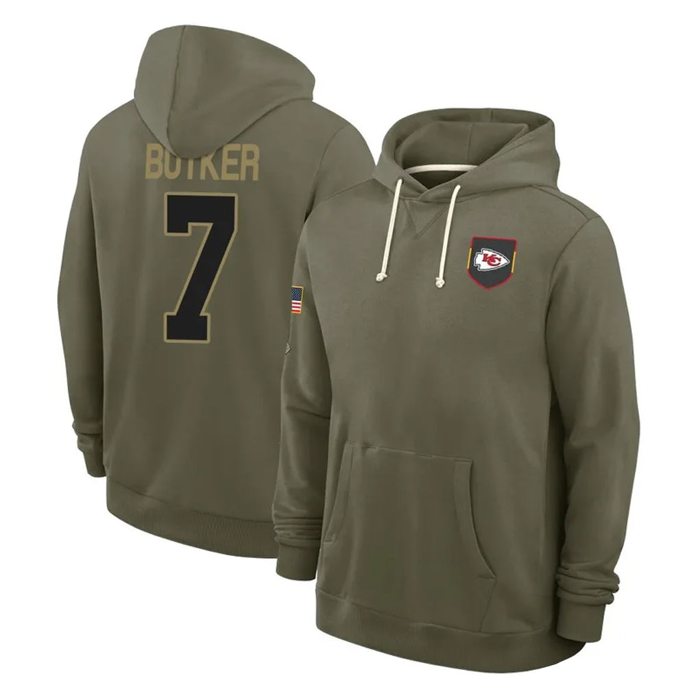 KC.Chiefs #7 Harrison Butker Player Olive Salute to Service Pullover Hoodies Limited Ldoa Stitched Jerseys