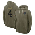 B.Bills #4 James Cook III Player Olive Salute to Service Hoodies Ldoa Stitched Jerseys