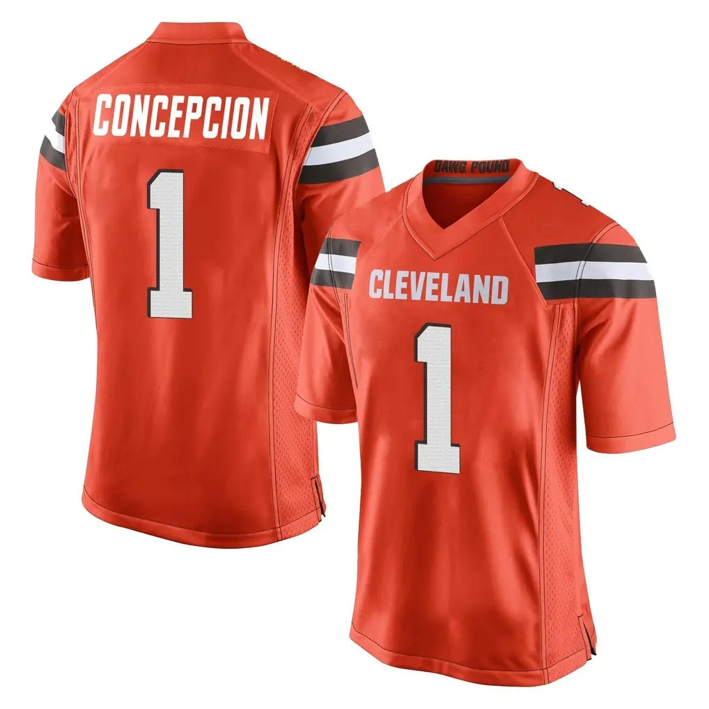 C.Browns #1 KC Concepcion Player Orange Home Game Ldoa Stitched Jerseys