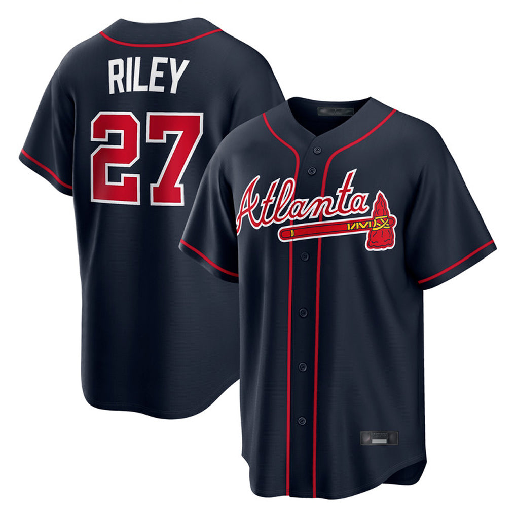 A.Braves #27 Austin Riley Player Navy Home Game Ldoa Stitched Jerseys