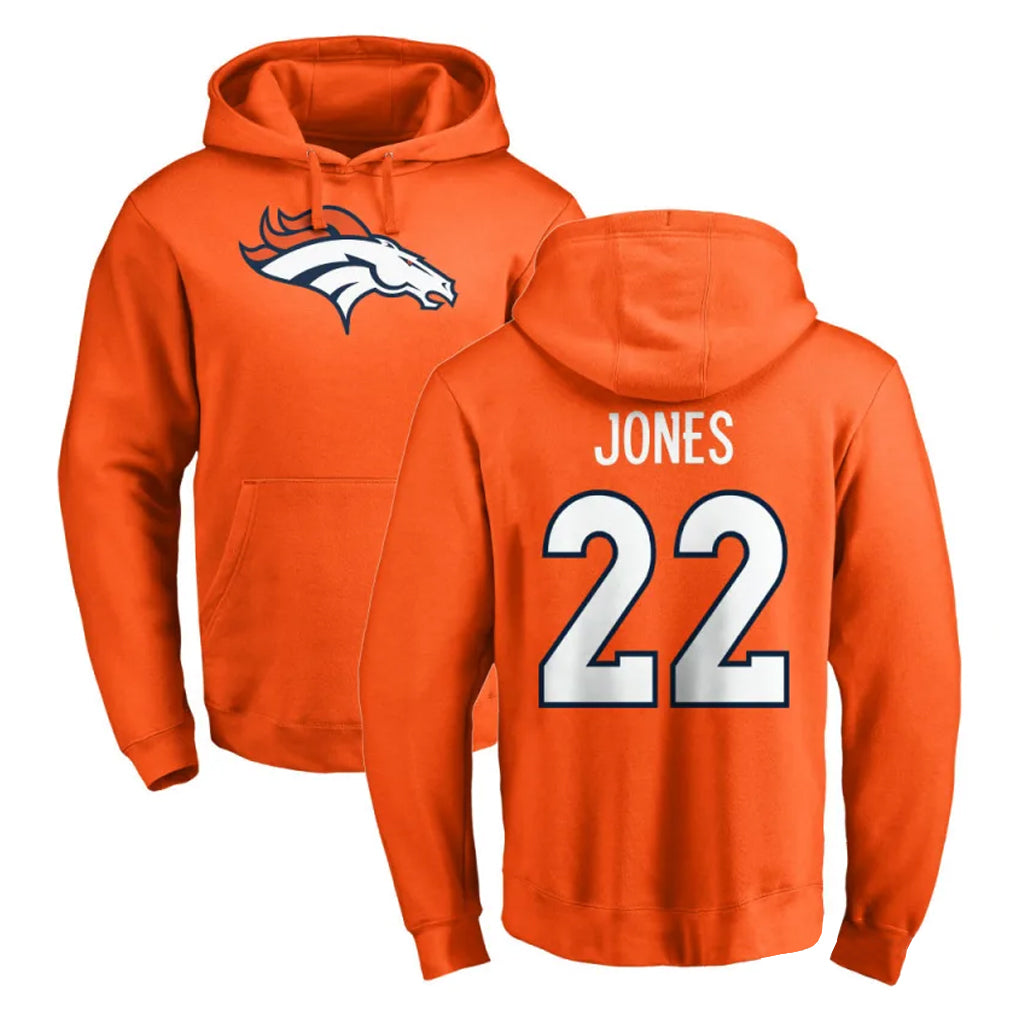 D.Broncos #22 Brandon Jones Player Orange Pullover Hoodie Limited Ldoa Stitched Jerseys