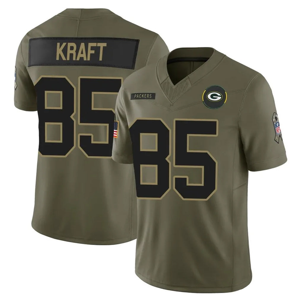 GB.Packers #85 Tucker Kraft Player Olive 2025 Salute To Service Limited Home Game Ldoa Stitched Jerseys