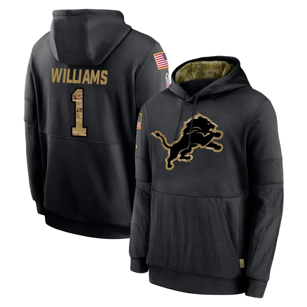 D.Lions #1 Jameson Williams Player Black Salute to Service Hoodies Limited Game Ldoa Stitched Jerseys