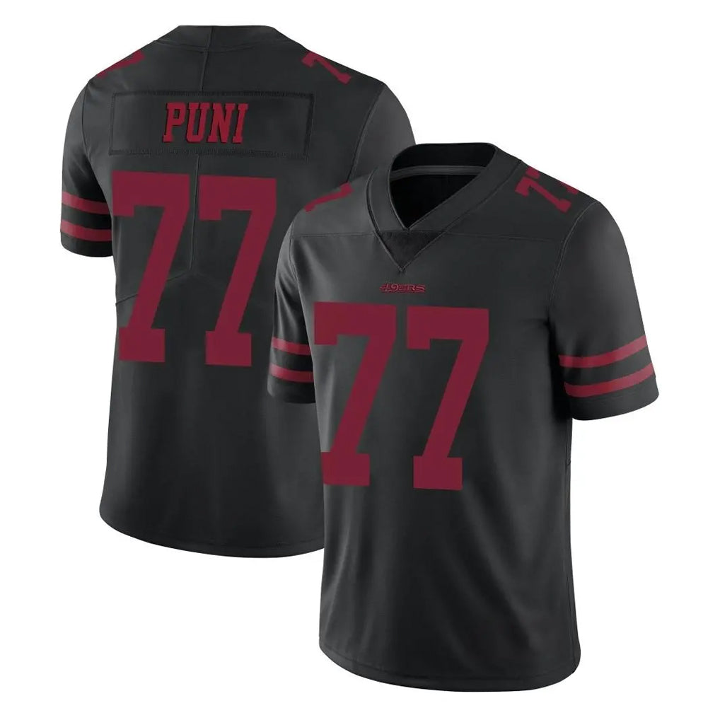 SF.49ers #77 Dominick Puni Player Black Alternate Limited Vapor Untouchable Home Game Ldoa Stitched Jerseys