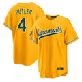 Athletics #4 Lawrence Butler Player Gold Home Game Ldoa Stitched Jerseys