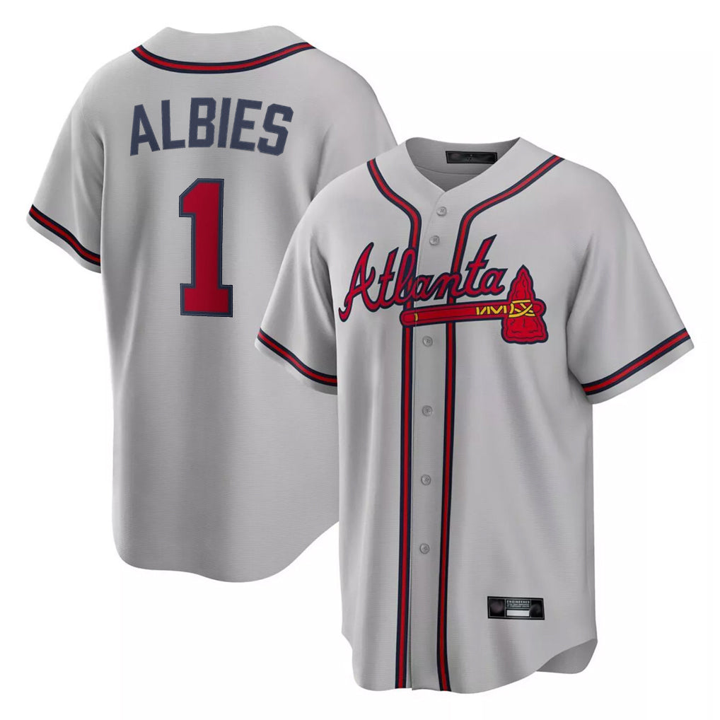 A.Braves #1 Ozzie Albies Player Gray Home Game Ldoa Stitched Jerseys