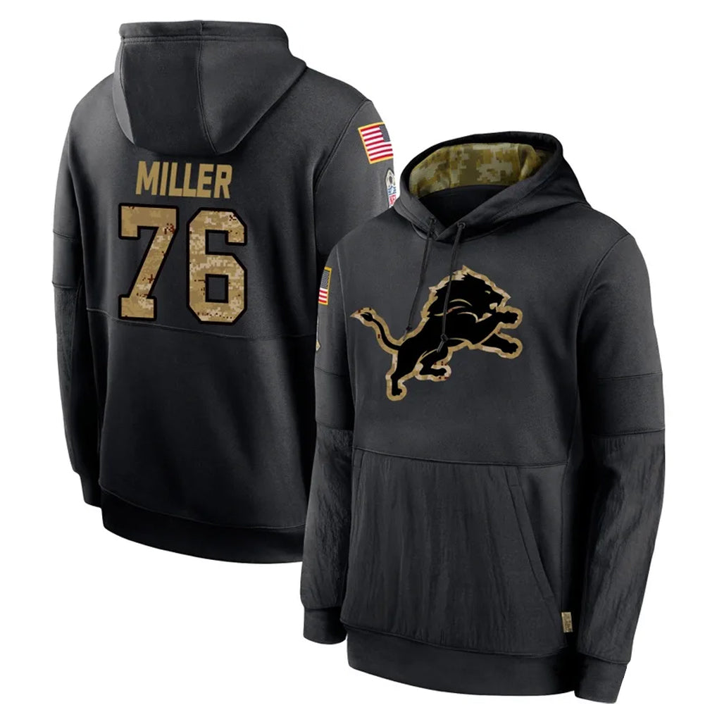 D.Lions #76 Blake Miller Player Black Salute to Service Hoodies Limited Game Ldoa Stitched Jerseys
