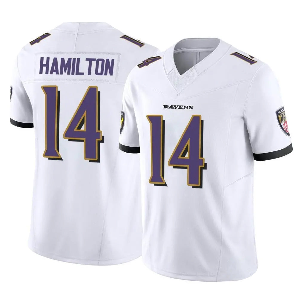 B.Ravens #14 Kyle Hamilton Player White Vapor F.U.S.E. Limited Elite Home Game Ldoa Stitched Jerseys