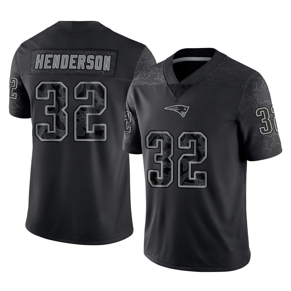 NE.Patriots #32 TreVeyon Henderson Player Black Reflective LImited Home Game Ldoa Stitched Jerseys