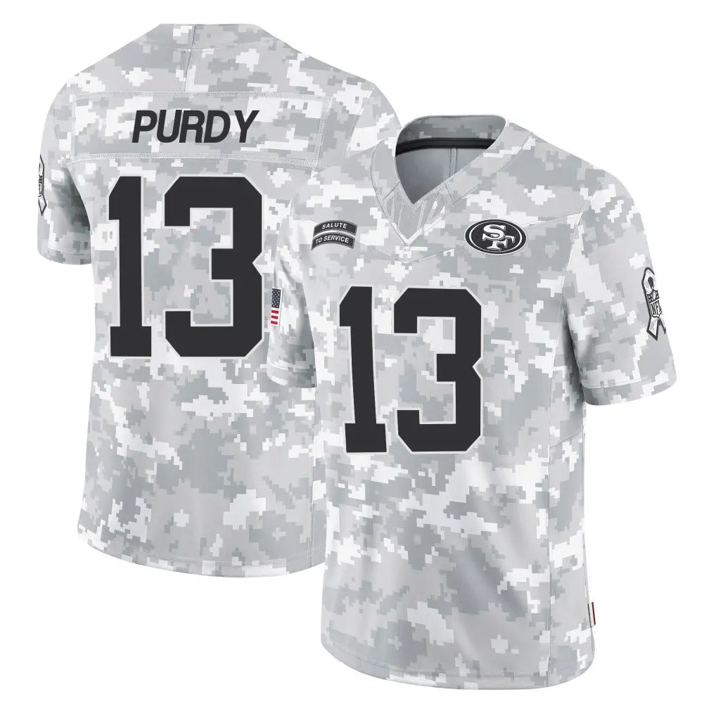 SF.49ers #13 Brock Purdy Player Arctic Camo Limited Salute To Service Home Game Ldoa Stitched Jerseys