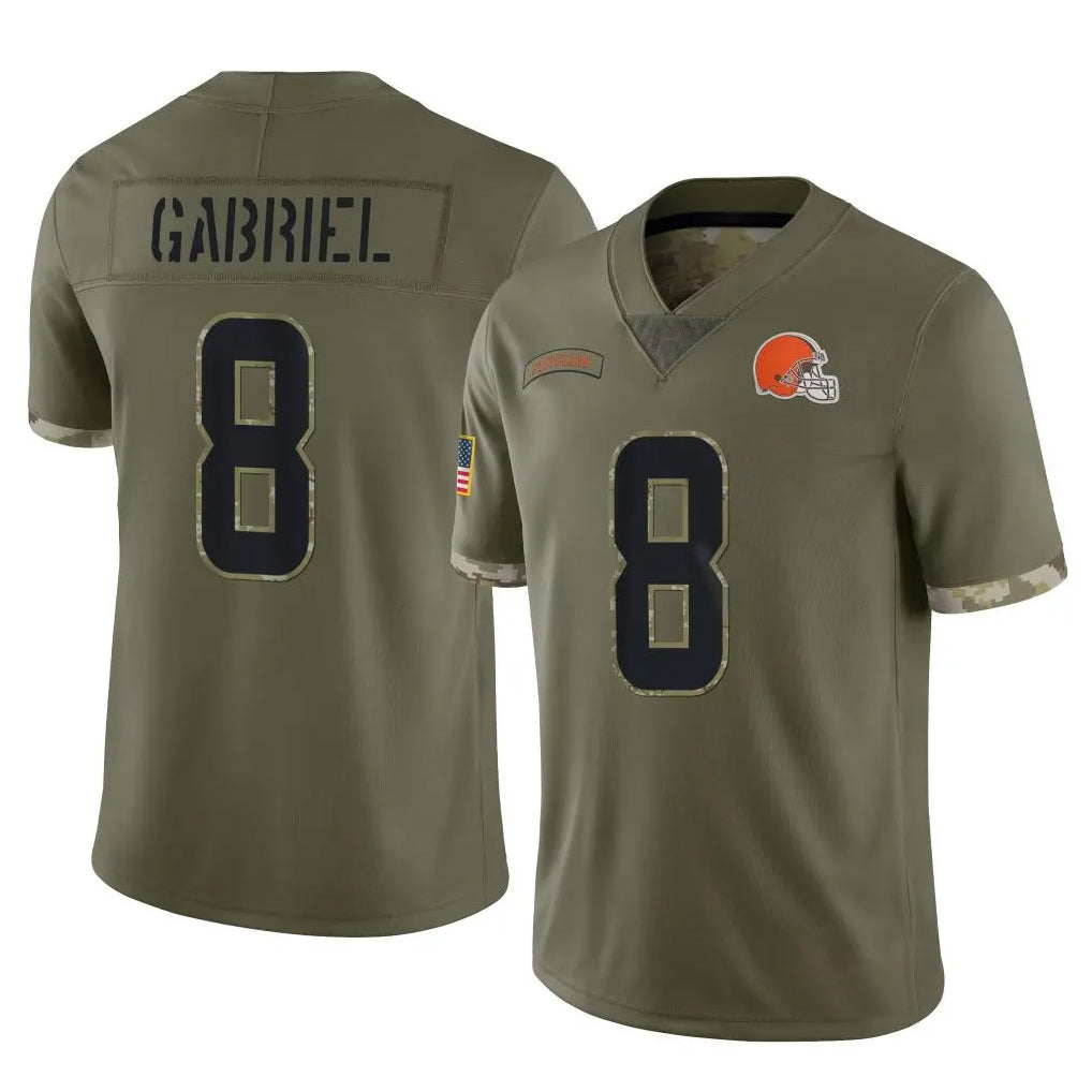 C.Browns #8 Dillon Gabriel Player Olive Salute to Service Limited Game Ldoa Stitched Jerseys