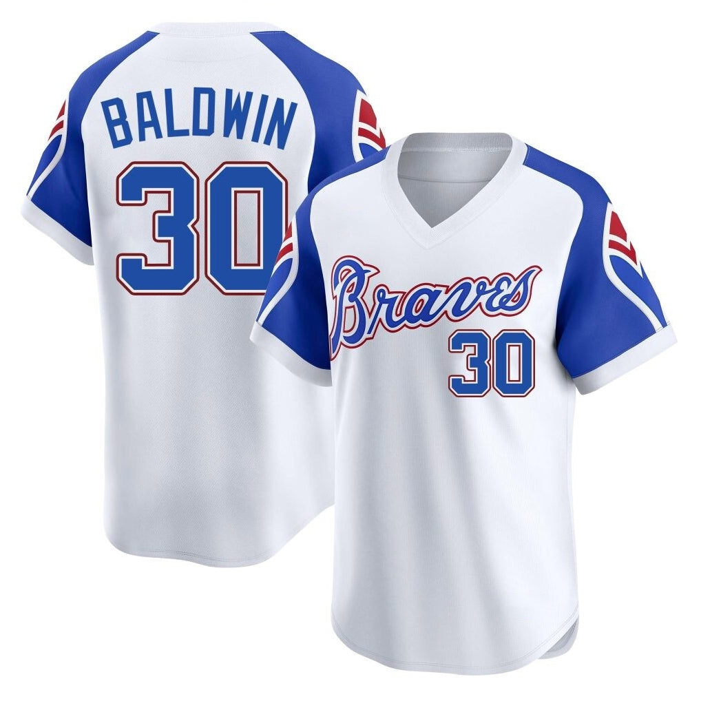 A.Braves #30 Drake Baldwin Player White Throwback Cooperstown Collection T-shirt Game Ldoa Stitched Jerseys