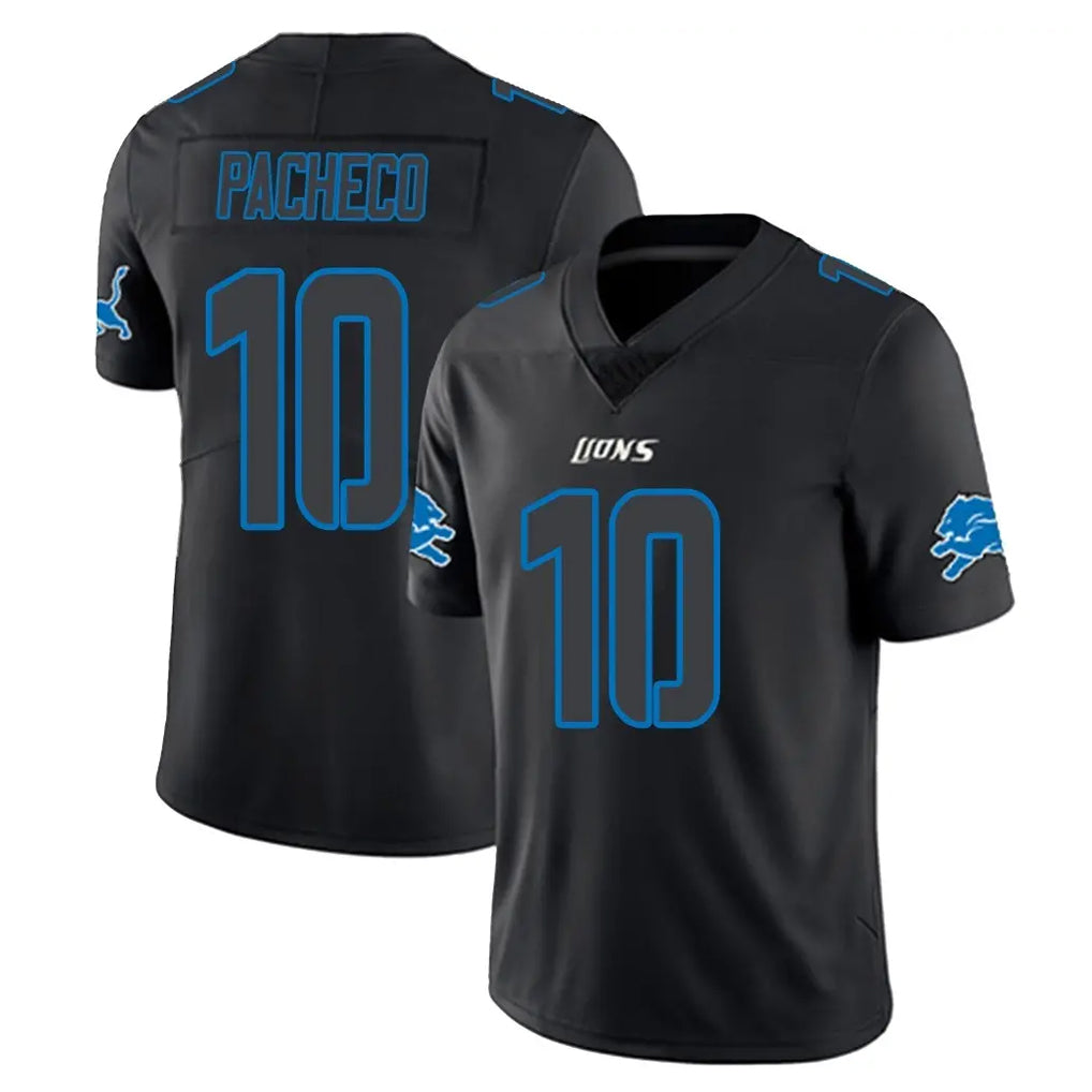 D.Lions #10 Isiah Pacheco Player Black Impact Limited Home Game Ldoa Stitched Jerseys