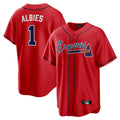A.Braves #1 Ozzie Albies Player Red Home Game Ldoa Stitched Jerseys