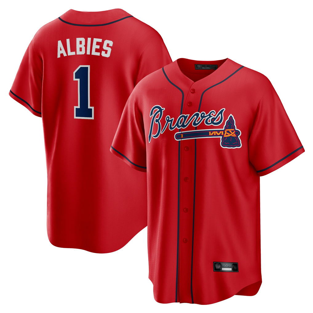 A.Braves #1 Ozzie Albies Player Red Home Game Ldoa Stitched Jerseys