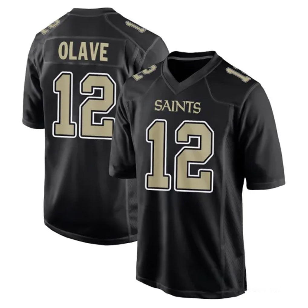 NO.Saints #12 Chris Olave Player Black Carbon Fashion Home Game Ldoa Stitched Jerseys