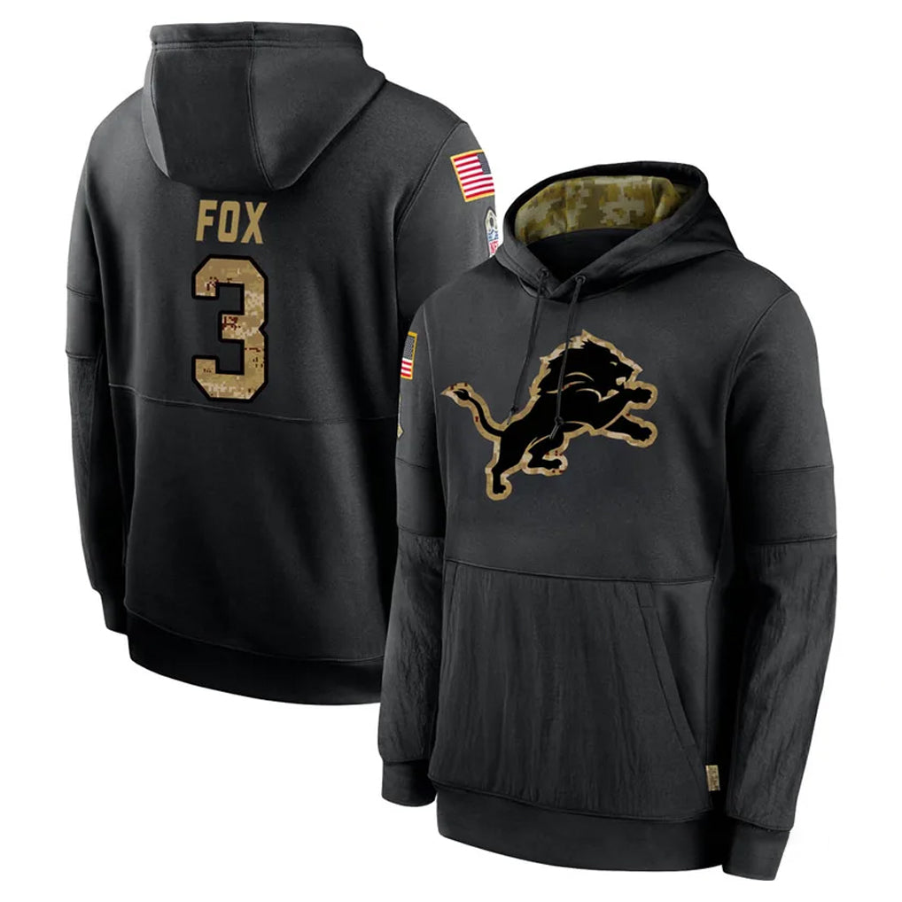 D.Lions #3 Jack Fox Player Black Salute to Service Hoodies Limited Game Ldoa Stitched Jerseys