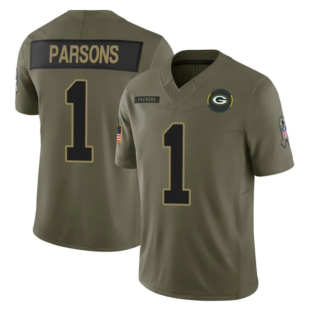 GB.Packers #1 Micah Parsons Player Olive 2025 Salute To Service Limited Home Game Ldoa Stitched Jerseys