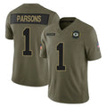 GB.Packers #1 Micah Parsons Player Olive 2025 Salute To Service Limited Home Game Ldoa Stitched Jerseys