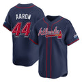 A.Braves #44 Hank Aaron Player Navy 2025 Speedway Classic Home Game Ldoa Stitched Jerseys