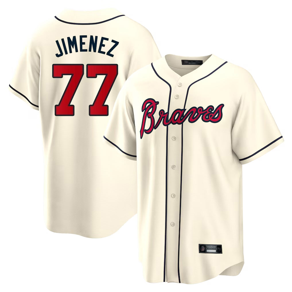 A.Braves #77 Joe Jimenez Player Cream Home Game Ldoa Stitched Jerseys