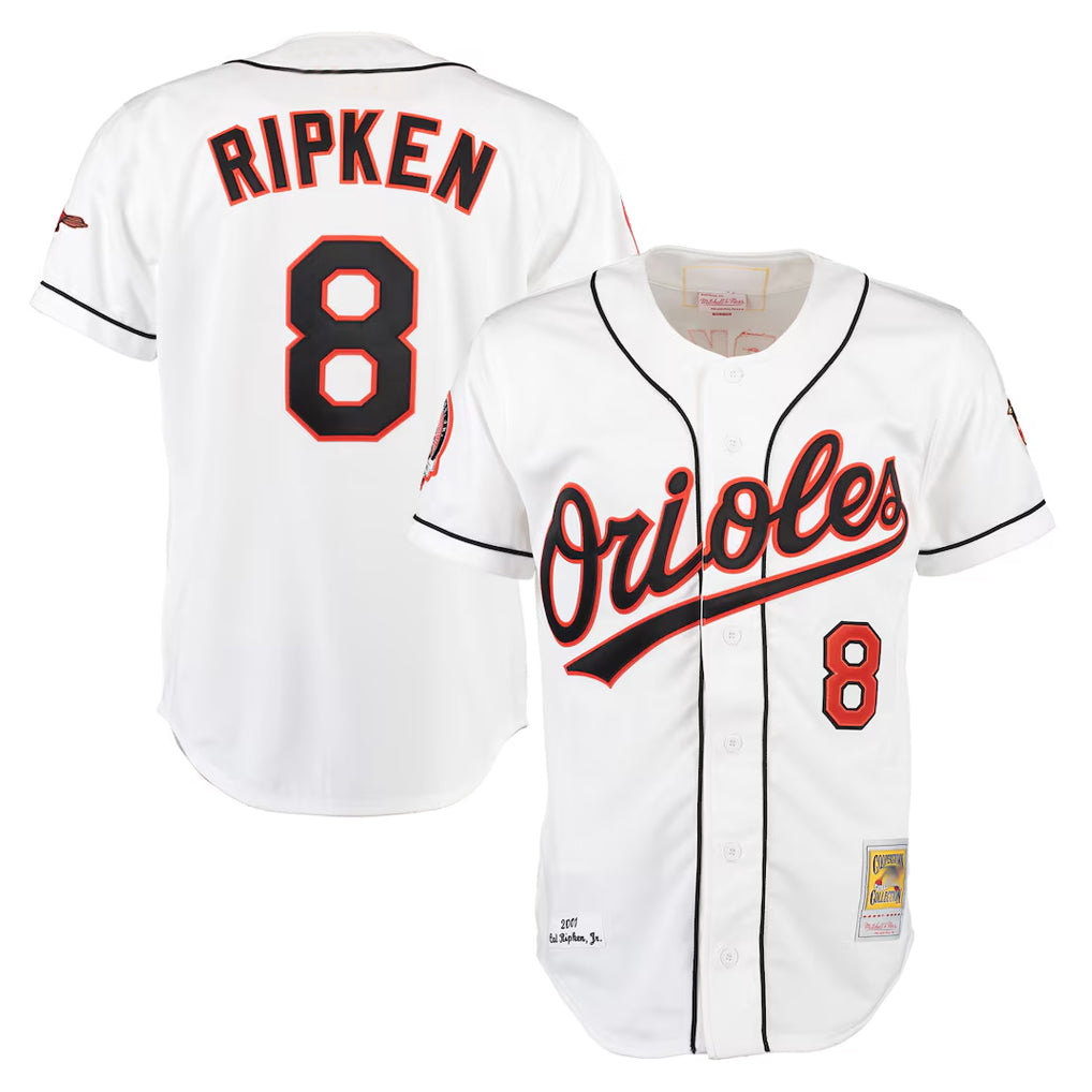 B.Orioles #8 Cal Ripken Player White Mitchell & Ness Home Game Ldoa Stitched Jerseys