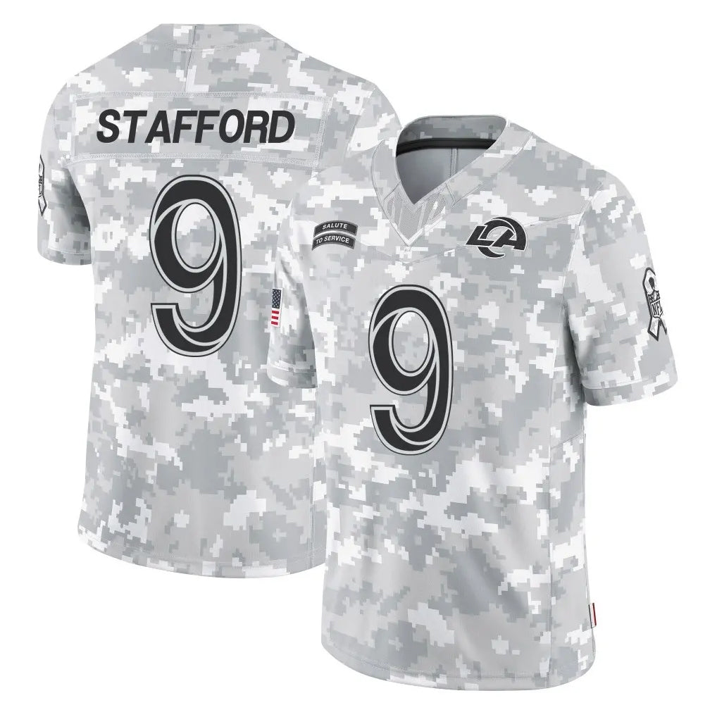 LA.Rams #9 Matthew Stafford Player Arctic Camo Salute To Service Limited Game Ldoa Stitched Jerseys