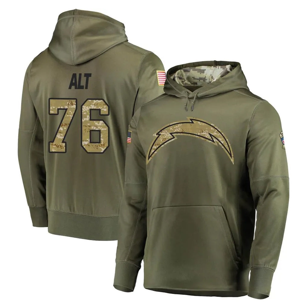 LA.Chargers #76 Joe Alt Player Olive Salute to Service Pullover Hoodies Home Game Ldoa Stitched Jerseys