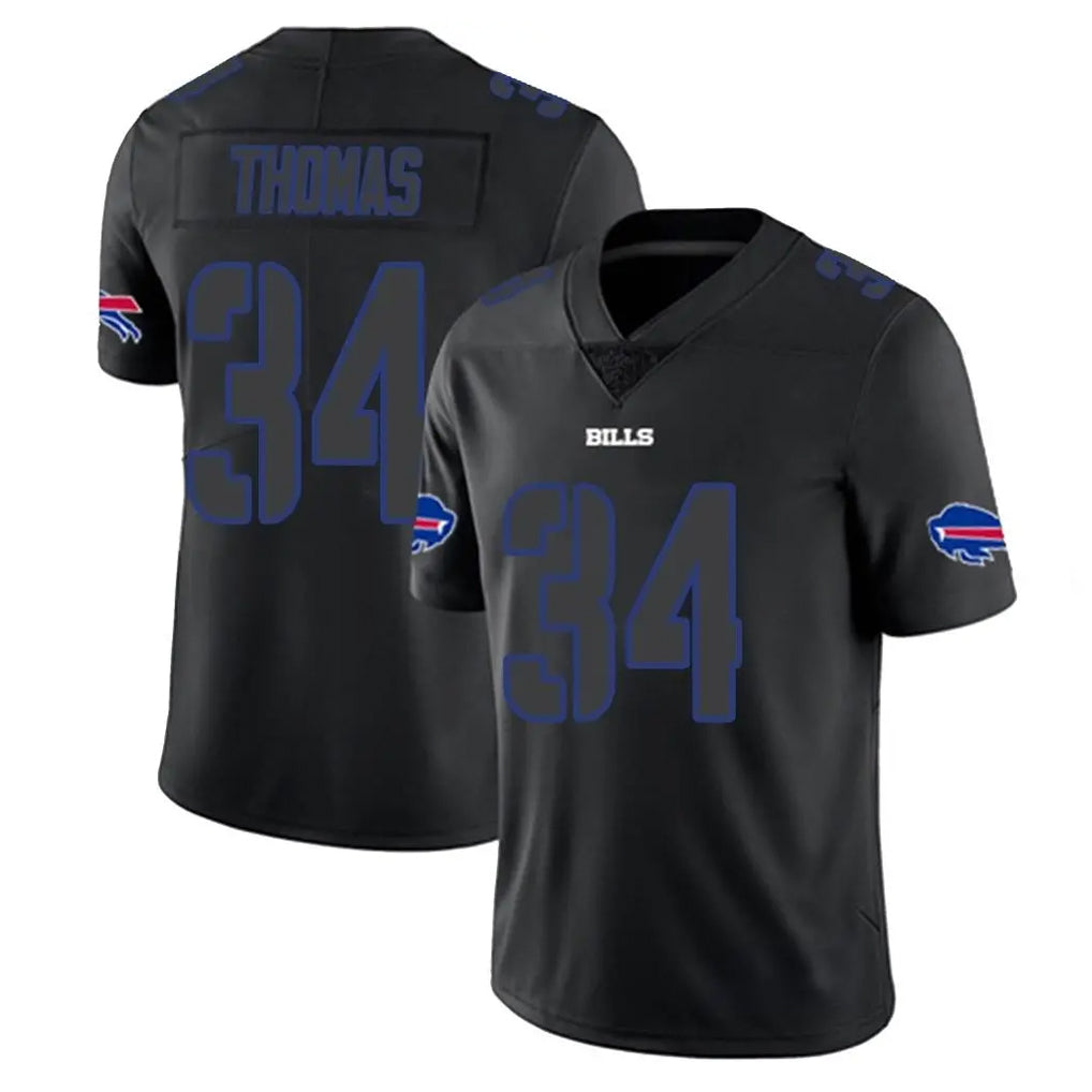 B.Bills #34 Thurman Thomas Player Black Impact Limited Home Game Ldoa Stitched Jerseys