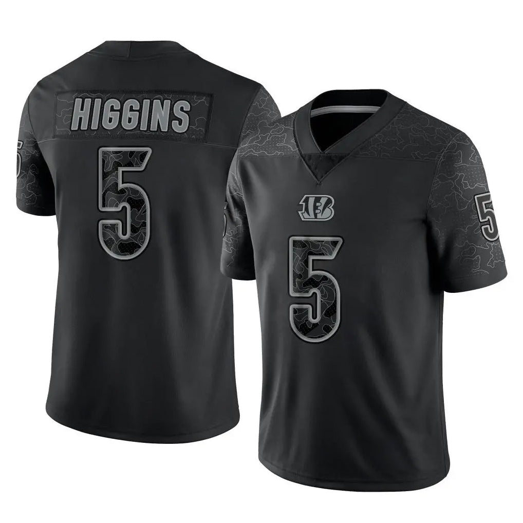 C.Bengals #5 Tee Higgins Player Black Reflective Limited Game Ldoa Stitched Jerseys