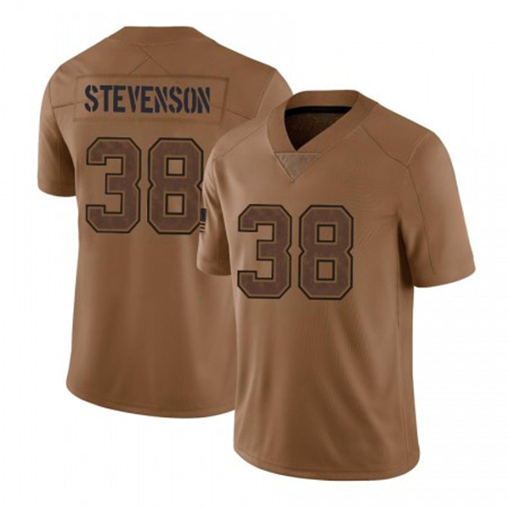 NE.Patriots #38 Rhamondre Stevenson Player Brown Salute To Service Limited Ldoa Stitched Jerseys