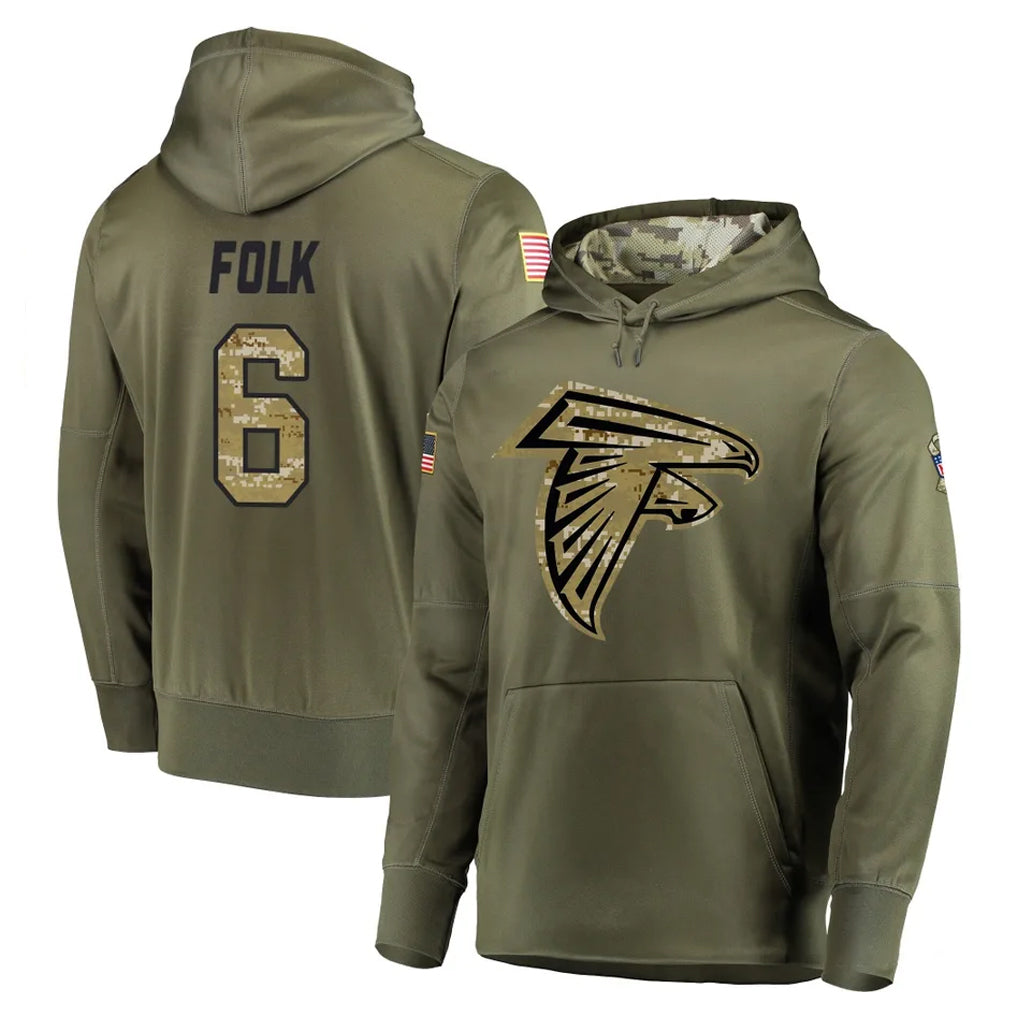 A.Falcons #6 Nick Folk Player Olive Salute to Service Hoodies Ldoa Stitched Jerseys