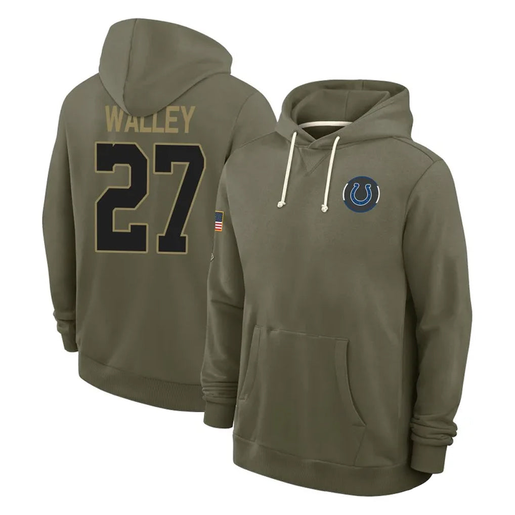 IN.Colts #27 Justin Walley Player Olive Salute to Service Pullover Hoodies Limited Ldoa Stitched Jerseys