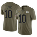 GB.Packers #10 Jordan Love Player Olive Salute To Service Limited Ldoa Stitched Jerseys