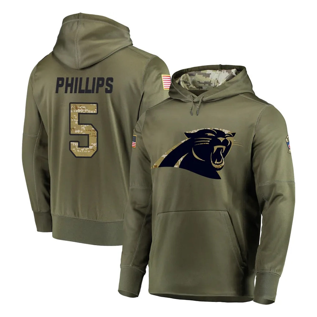 C.Panthers #5 Jaelan Phillips Player Olive Salute to Service Hoodies Ldoa Stitched Jerseys