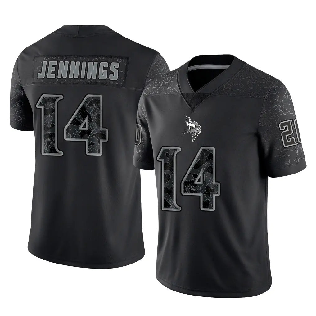 M.Vikings #14 Jauan Jennings Player Black Reflective LImited Home Game Ldoa Stitched Jerseys