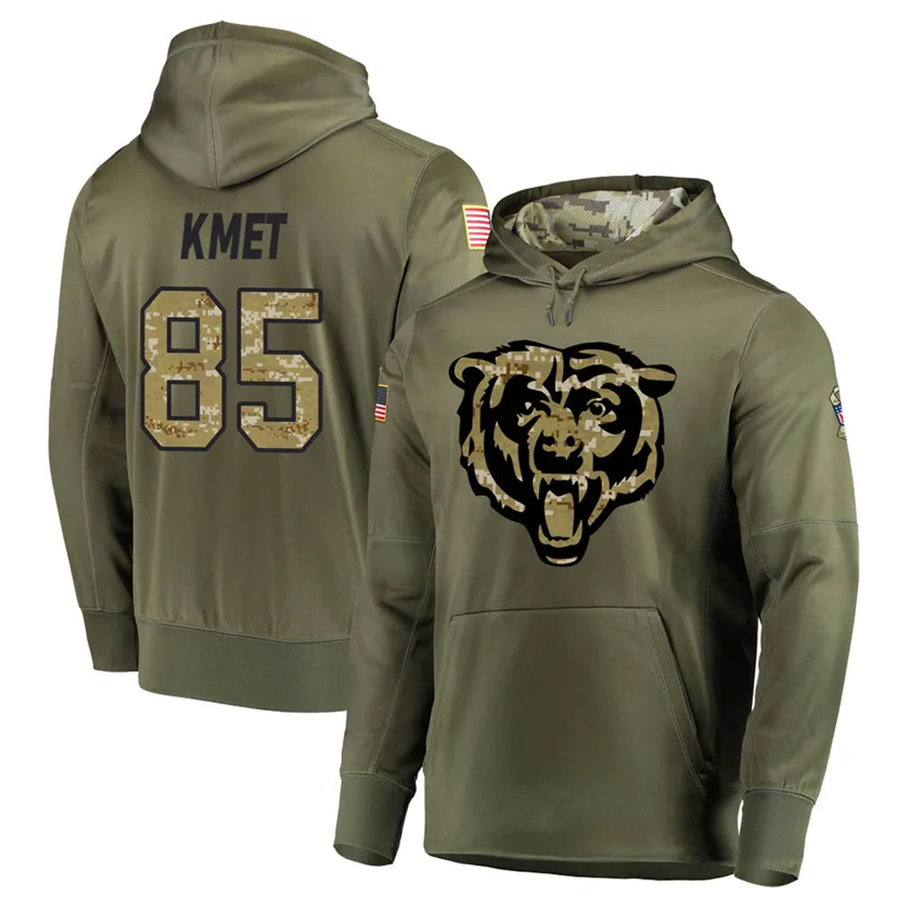 C.Bears #85 Cole Kmet Player Olive Salute to Service Pullover Hoodies Home Game Ldoa Stitched Jerseys