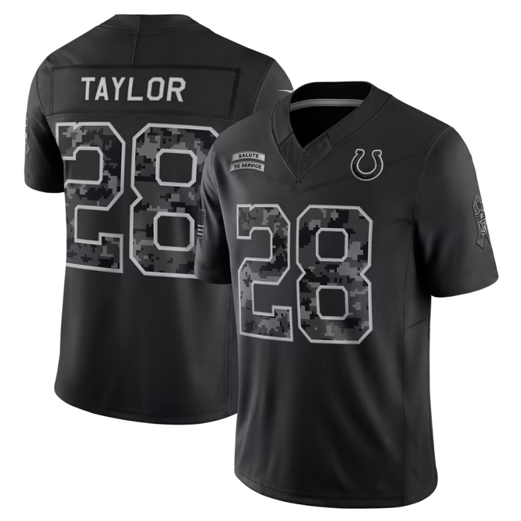 IN.Colts #28 Jonathan Taylor Player Black Limited 2026 Salute to Service Home Game Ldoa Stitched Jerseys