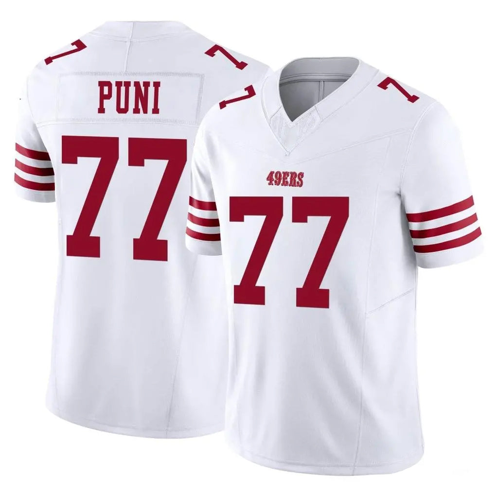 SF.49ers #77 Dominick Puni Player White Limited Vapor F.U.S.E. Home Game Ldoa Stitched Jerseys
