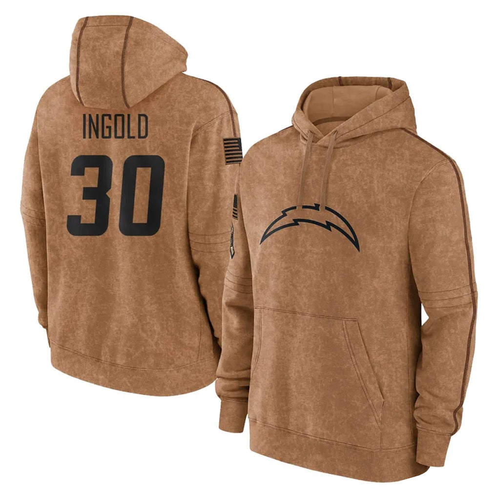 LA.Chargers #30 Alec Ingold Player Brown Salute to Service Hoodies Limited Game Ldoa Stitched Jerseys