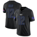B.Bills #12 Jim Kelly Player Limited Black Impact Ldoa Stitched Jerseys