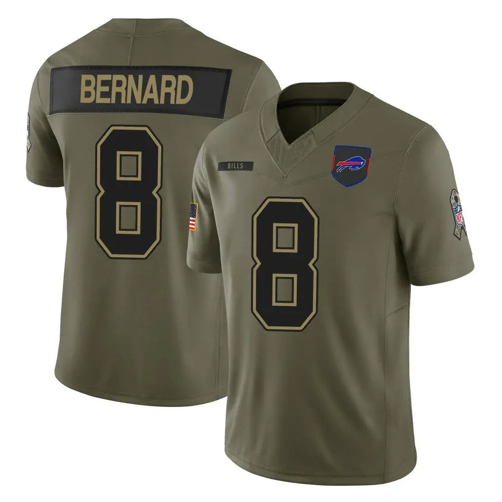 B.Bills #8 Terrel Bernard Player Olive 2025 Salute To Service Limited Game Ldoa Stitched Jerseys