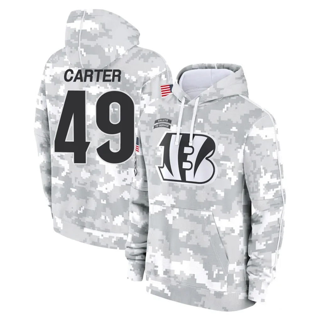 C.Bengals #49 Barrett Carter Player Arctic Camo Salute to Service Pullover Hoodie Limited Ldoa Stitched Jerseys