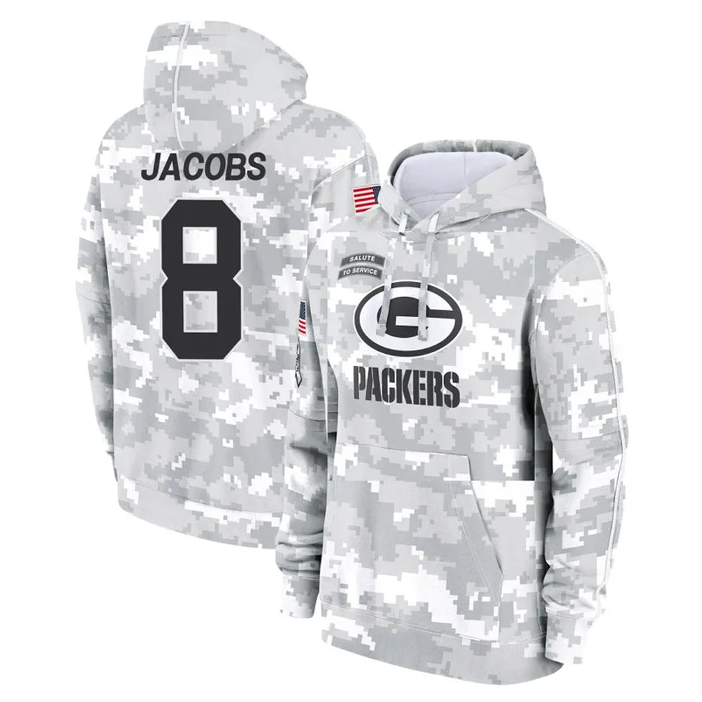 GB.Packers #8 Josh Jacobs Player Arctic Camo Salute to Service Hoodies Limited Game Ldoa Stitched Jerseys