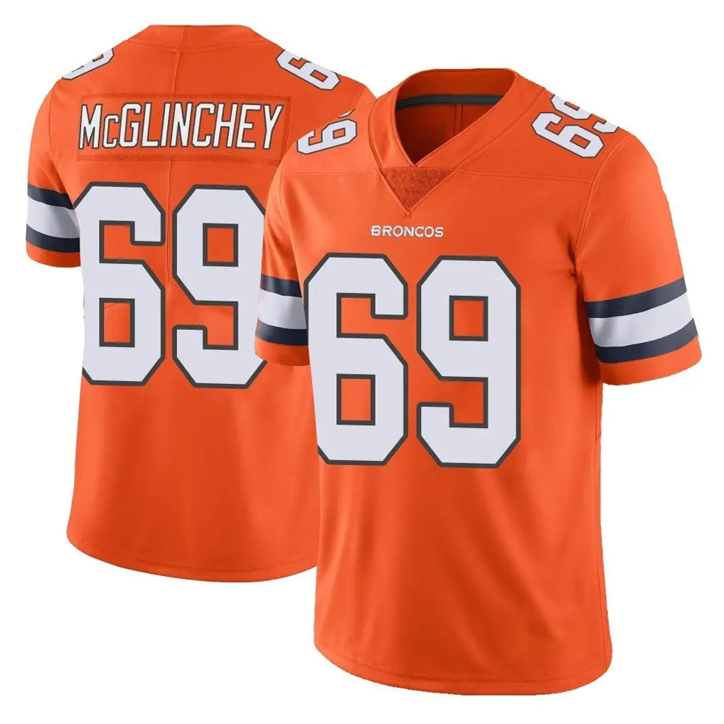 D.Broncos #69 Mike McGlinchey Player Orange Vapor Untouchable Limited Home Game Ldoa Stitched Jerseys